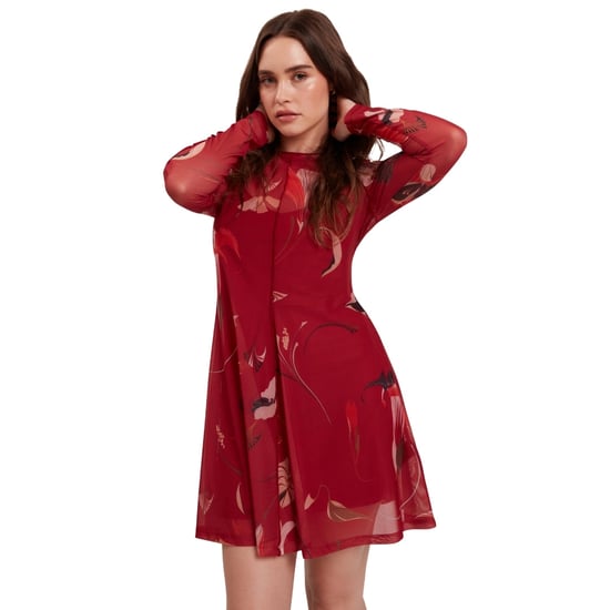 Ted Baker Midi-jurk Met Lange Mouwen En Meshprint In Rood - Image 4