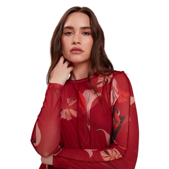 Ted Baker Midi-jurk Met Lange Mouwen En Meshprint In Rood - Image 6