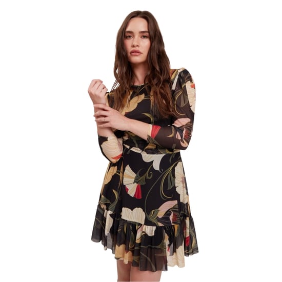 Ted Baker Gathered Shoulder Mesh Mini Black Skater Dress - Image 3