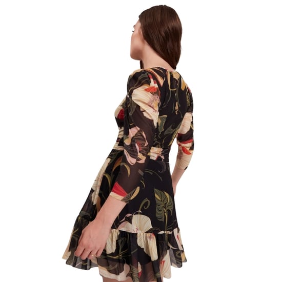 Ted Baker Gathered Shoulder Mesh Mini Black Skater Dress - Image 4