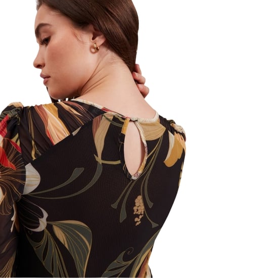 Ted Baker Gathered Shoulder Mesh Mini Black Skater Dress - Image 5