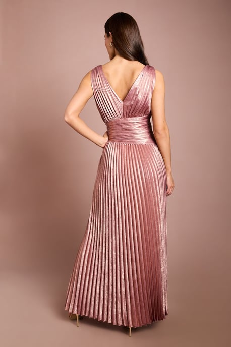 Wrap Waist Detail Pleated V Neck Maxi Dress With Split - Image 3