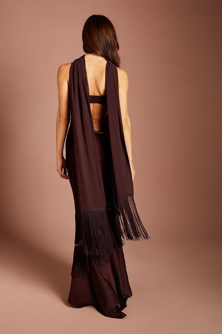 Fringe Detail Strappy Maxi Dress With Scarf - Image 3