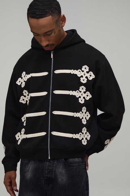 Oversized Boxy Embroidered Zip Through Hoodie - Image 1