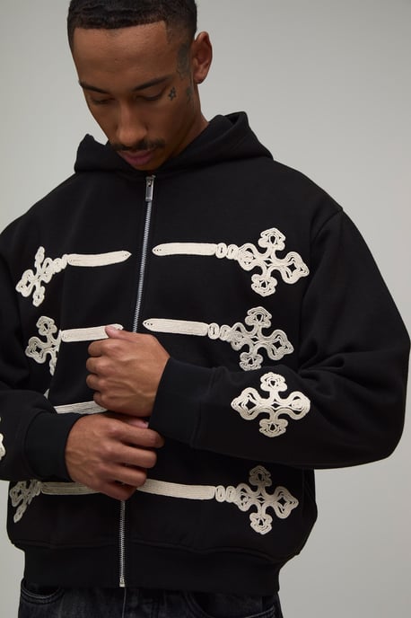 Oversized Boxy Embroidered Zip Through Hoodie - Image 3