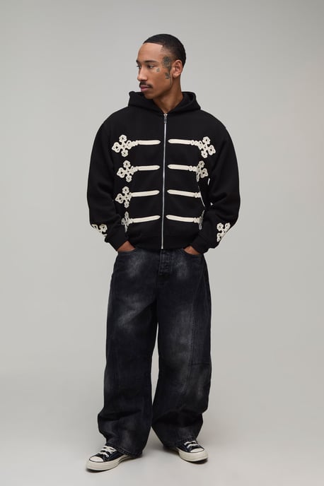 Oversized Boxy Embroidered Zip Through Hoodie - Image 4