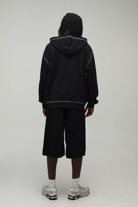 Heavyweight Oversized Contrast Stitch Waffle Zip Through Hoodie - Image 2