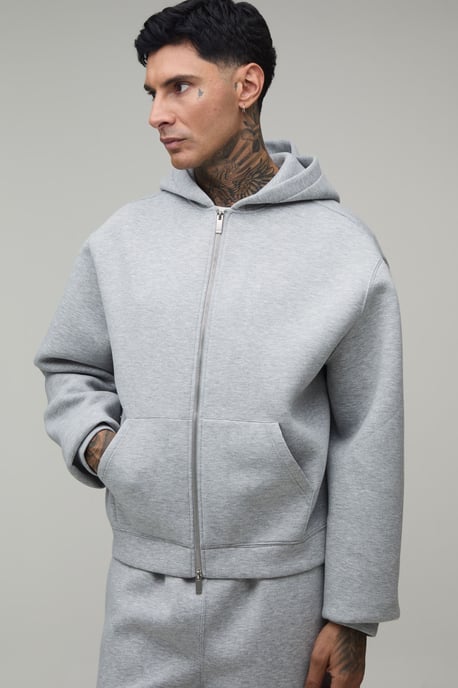 Tall Oversized Boxy Zip Through Scuba Hoodie - Image 1