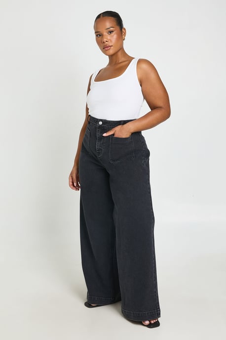 Plus High Waist Front Pocket Wide Leg Jean - Image 1
