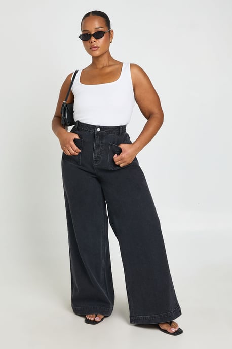 Plus High Waist Front Pocket Wide Leg Jean - Image 3