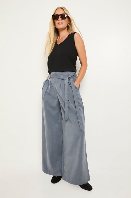 Petite Denim Look Belted Wide Leg Trouser - Image 1