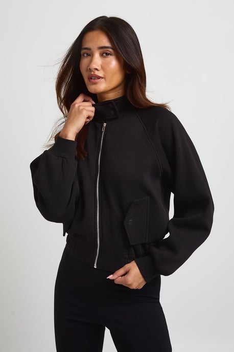 Popper Detail Funnel Neck Sweat Bomber Sweatshirt - Image 1