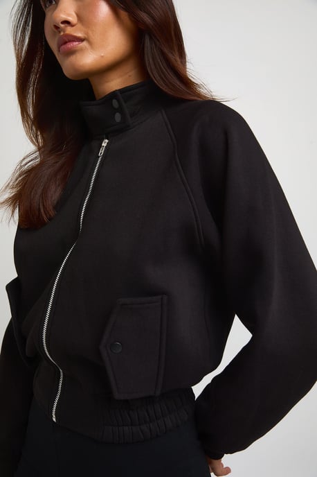 Popper Detail Funnel Neck Sweat Bomber Sweatshirt - Image 4