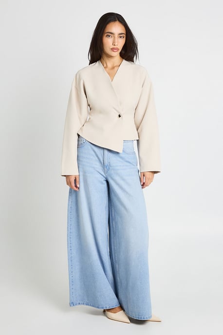Gold Button Long Sleeve Wrap Top - Image 3