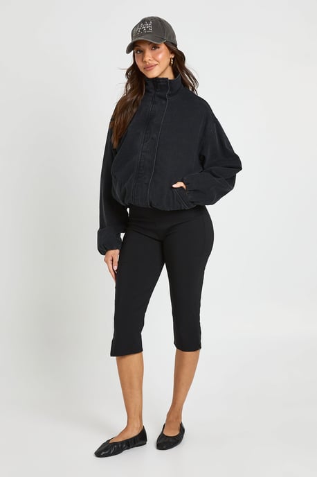 Funnel Neck Denim Bomber Jacket - Image 1