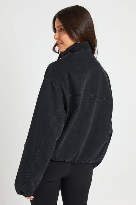 Funnel Neck Denim Bomber Jacket - Image 2
