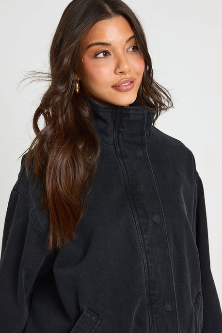 Funnel Neck Denim Bomber Jacket - Image 3
