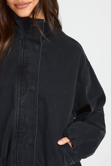 Funnel Neck Denim Bomber Jacket - Image 4