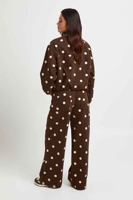Polka Dot Funnel Neck Denim Bomber Jacket - Image 2