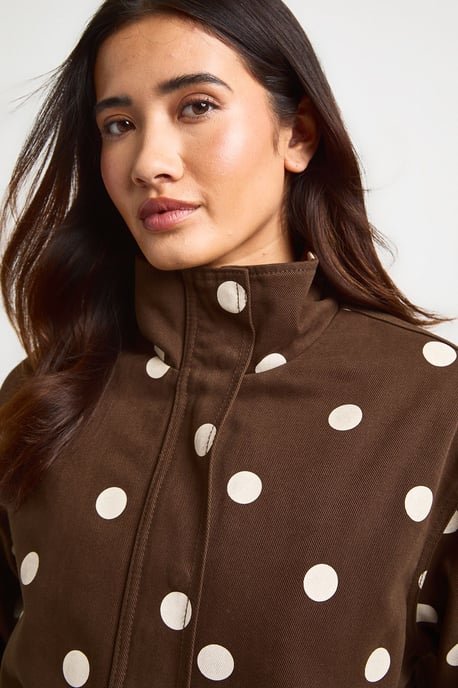 Polka Dot Funnel Neck Denim Bomber Jacket - Image 4