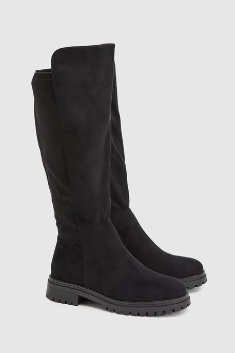 Wide Fit Bank Faux Leather Stretch Knee High Boots - Image 1