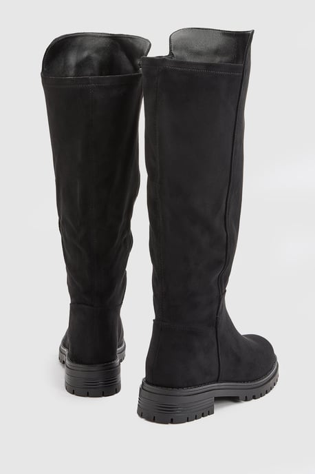 Wide Fit Bank Faux Leather Stretch Knee High Boots - Image 2