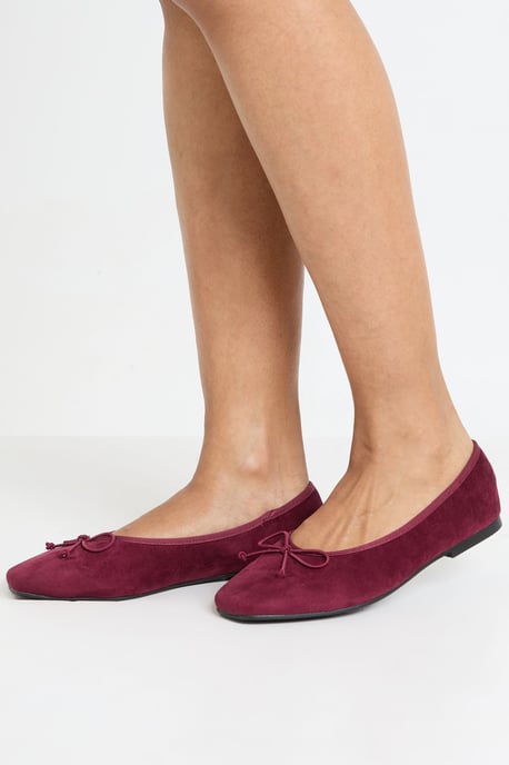 Wide Fit Bow Detail Square Toe Ballet Flats - Image 1