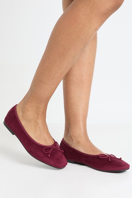 Wide Fit Bow Detail Square Toe Ballet Flats - Image 2