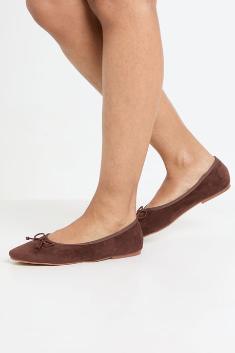 Faux Suede Bow Detail Square Toe Ballet Flats - Image 2