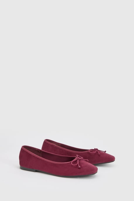 Wide Fit Bow Detail Square Toe Ballet Flats - Image 3