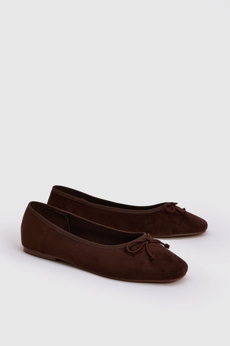 Faux Suede Bow Detail Square Toe Ballet Flats - Image 3