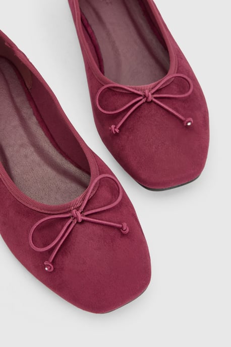 Wide Fit Bow Detail Square Toe Ballet Flats - Image 5