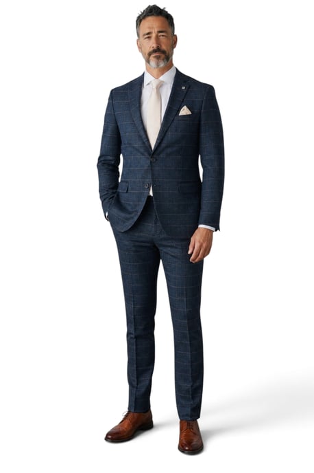 Marineblauwe tweed blazer met visgraatmotief voor heren - Harris - Image 2