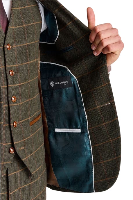 Herenblazer van groene tweed met visgraatmotief en formeel ruitpatroon - Harris - Image 5