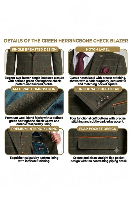 Herenblazer van groene tweed met visgraatmotief en formeel ruitpatroon - Harris - Image 6