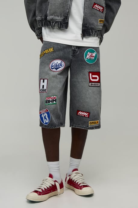Moto Badge Longline Denim Jorts - Image 1