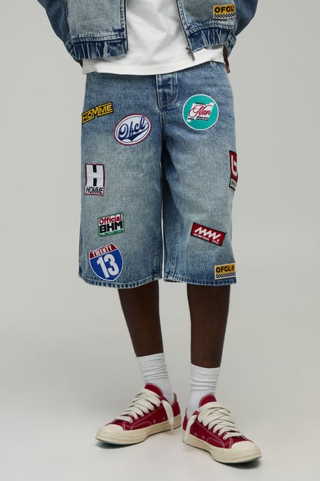 Moto Badge Longline Denim Jorts - Image 1