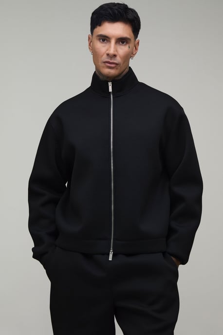 Tall Oversized Boxy Funnel Neck Zip Through Scuba Sweatshirt and Straight Leg Tracksuit - Image 3