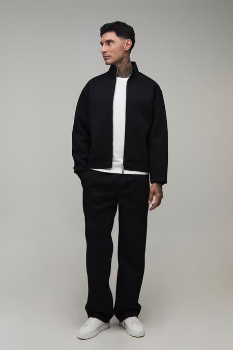 Tall Oversized Boxy Funnel Neck Zip Through Scuba Sweatshirt and Straight Leg Tracksuit - Image 4