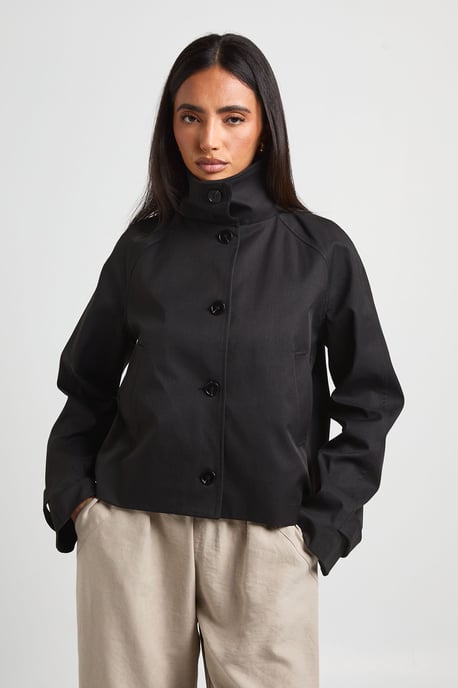 Funnel Neck Button Up Trench Coat - Image 1