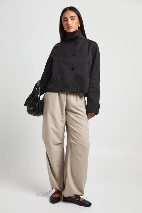 Funnel Neck Button Up Trench Coat - Image 3