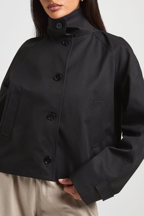 Funnel Neck Button Up Trench Coat - Image 4