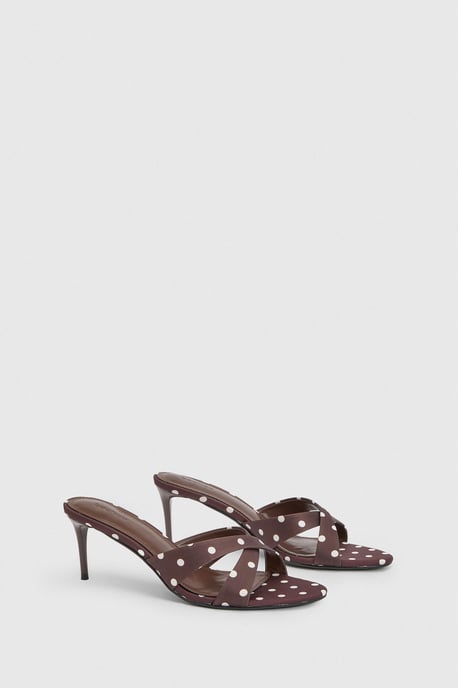 Satin Polka Dot Cross Front Heeled Mules - Image 3