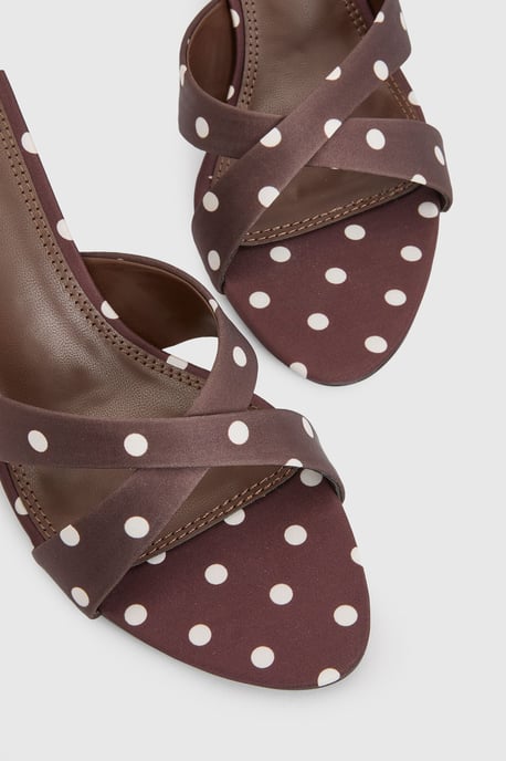 Satin Polka Dot Cross Front Heeled Mules - Image 5