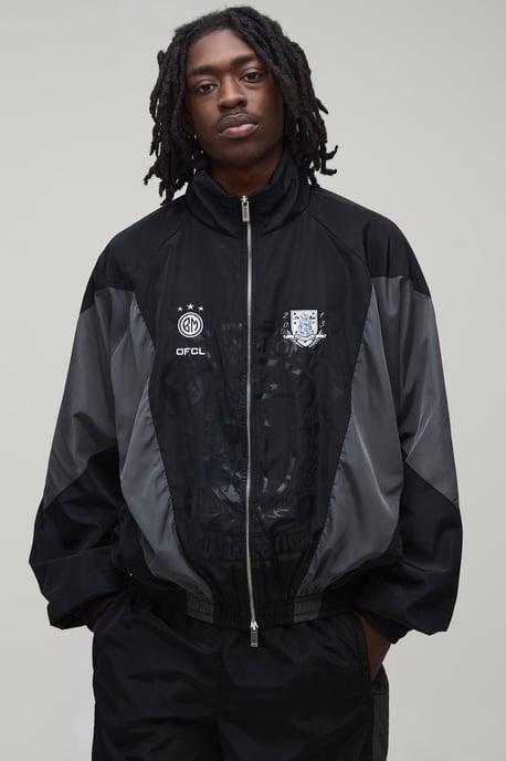 Oversized Funnel Neck Circa 98 Crest Colour Block Track Jacket - Image 1