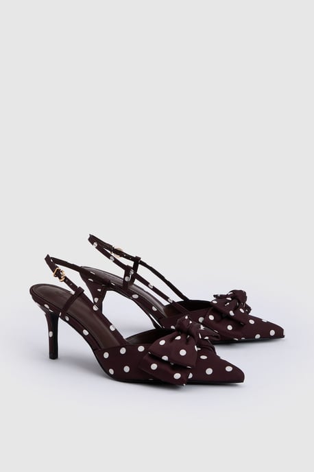 Polka Dot Bow Detail Slingback Pointed Court Heels - Image 3