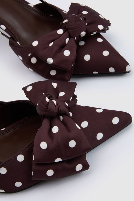 Polka Dot Bow Detail Slingback Pointed Court Heels - Image 5