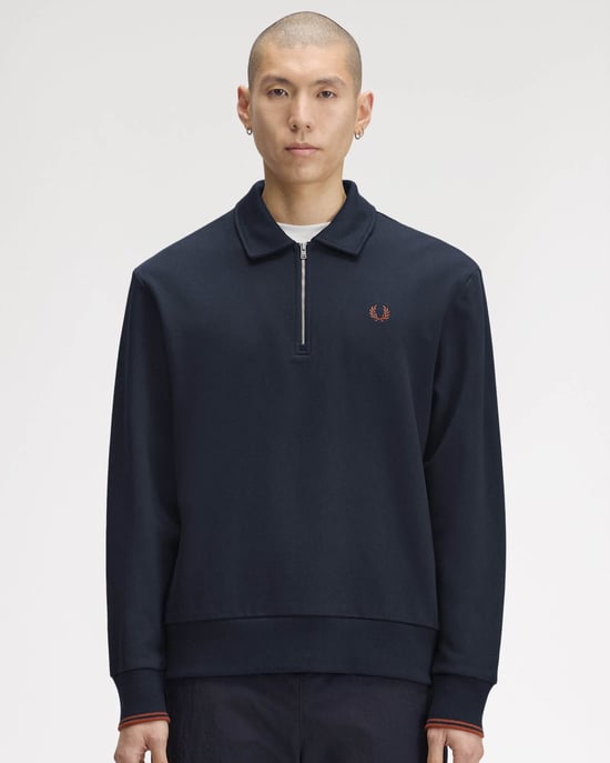 Relaxed Fit Long Sleeve Logo Detail Sweatshirt in Navy - Image 1