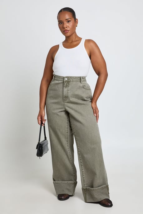 Plus High Waist Turn Up Straight Leg Jean - Image 1