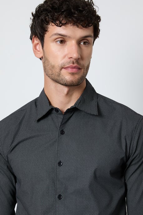 Black Tile Print Smart Long Sleeve Shirt - Image 2